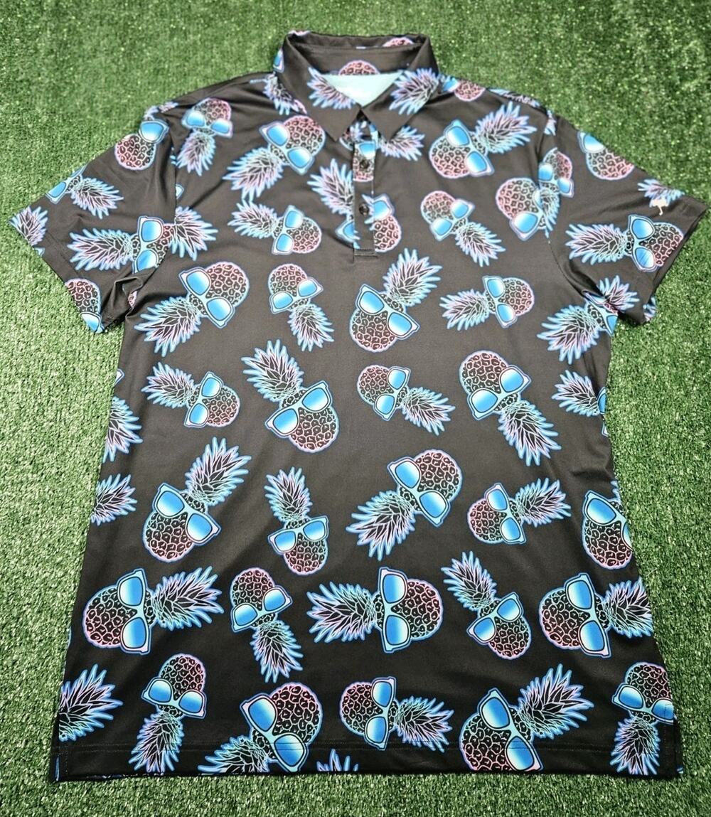 Birdie Bound Performance Golf Polo Pineapple Sunglasses Print Men’s L